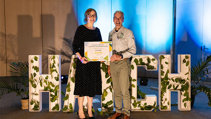 Winner Dr Alexandra Carthey and CEO Cameron Kerr